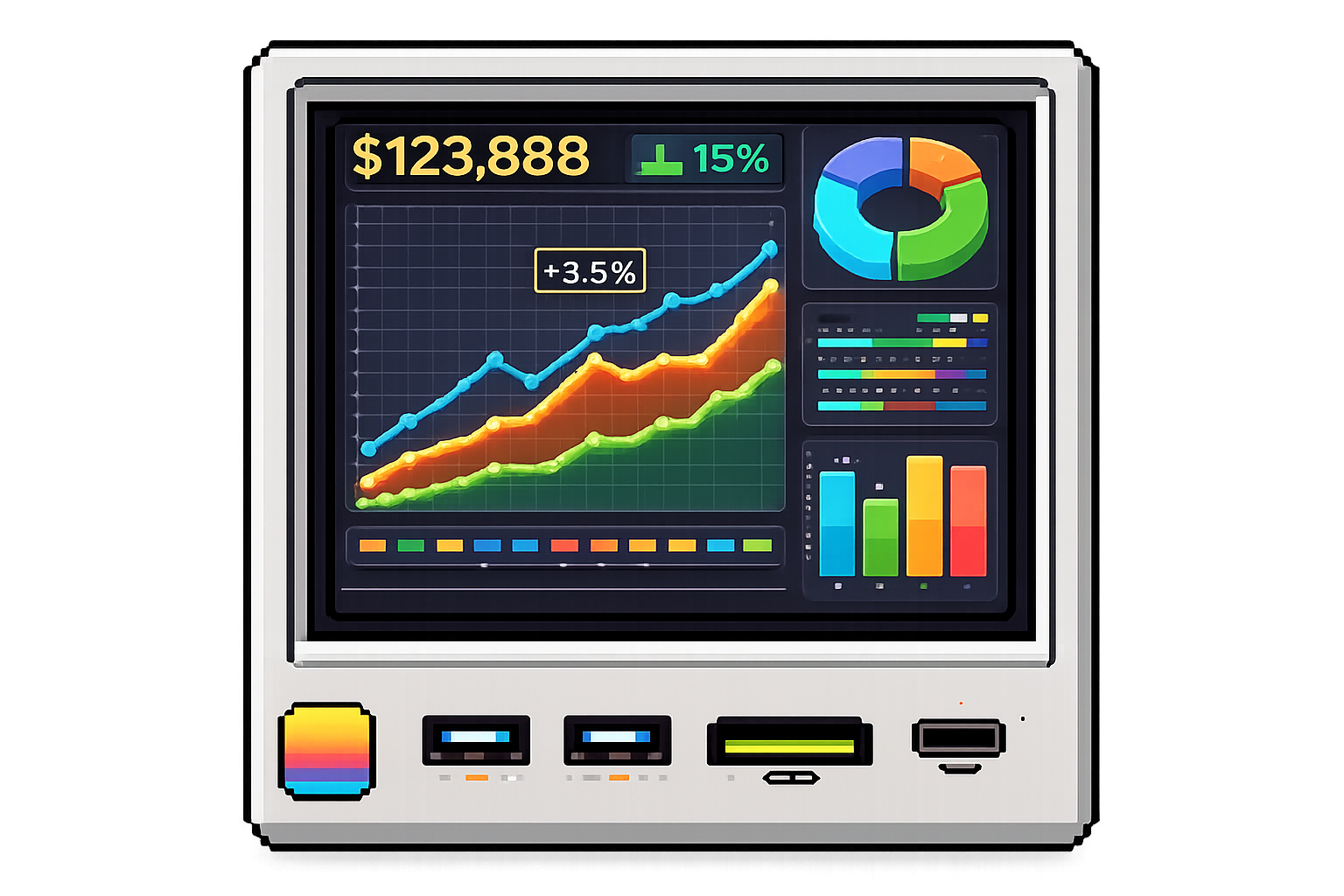 The retro Macintosh-style dock showing a live Blobfish Systems dashboard — Mr. Blobby and real-time stats on screen